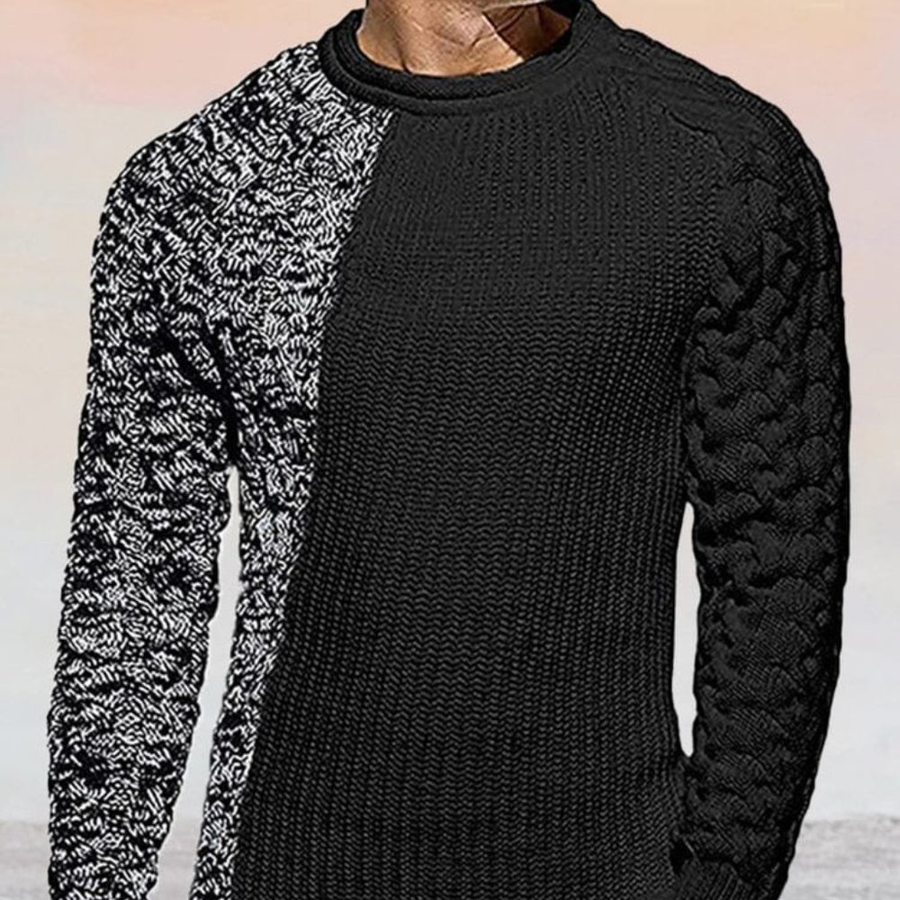 Round Neck Knitted Long Sleeve Sweater (Navy Blue)